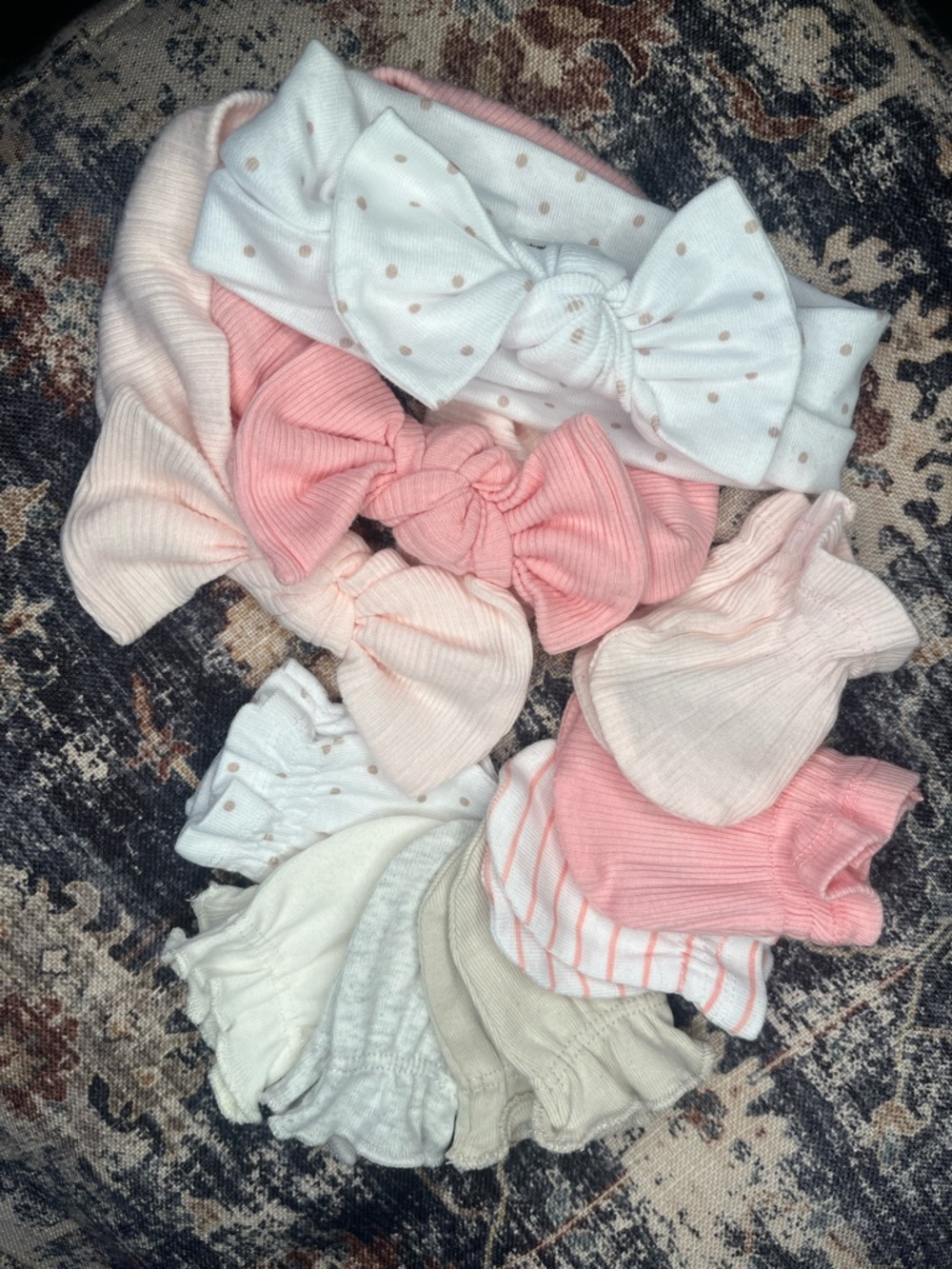 Soft Pink & White Baby Bow Headbands and Mitts- assorted pack